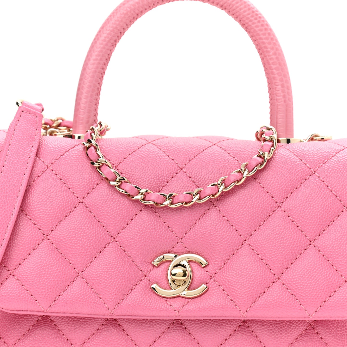 Caviar Lizard Embossed Quilted Mini Coco Handle Flap Pink