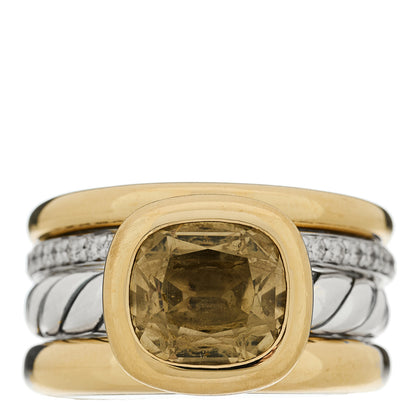 David Yurman 18K Yellow Gold Sterling Silver Diamond Citrine Mercer Four Row Stone Ring 57 8 1 of 5
