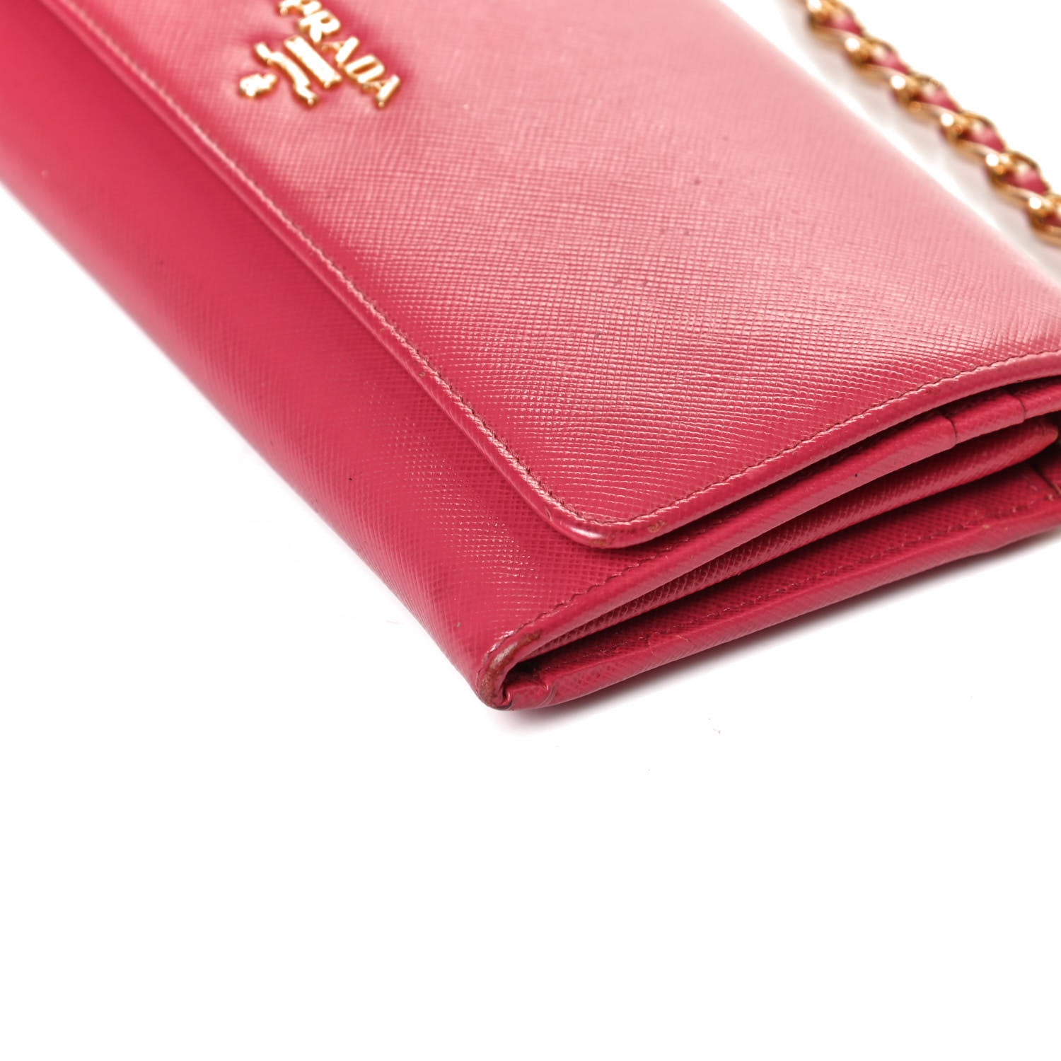 Prada Saffiano Metal Oro Chain Wallet Peonia 10 of 13