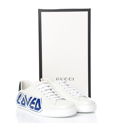 Gucci Calfskin Nappa LOVED Print Mens Ace Sneakers 7 White Red Flame Green 9 of 9