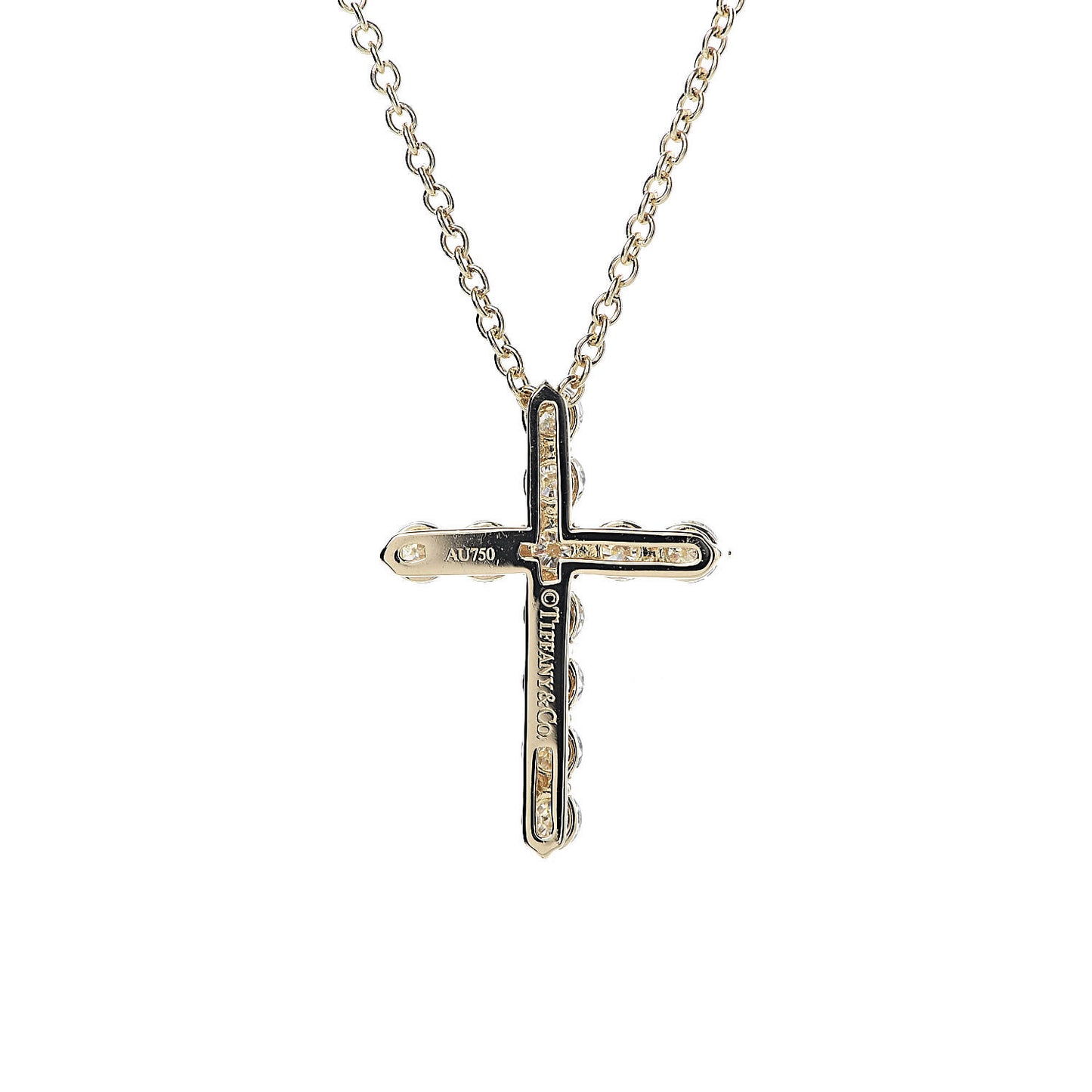 18K Yellow Gold Diamond Small Cross Pendant Necklace