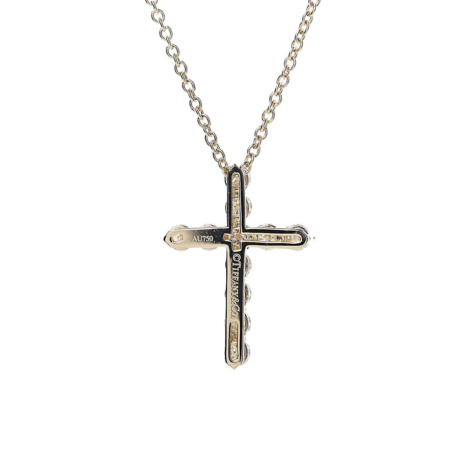 Tiffany 18K Yellow Gold Diamond Small Cross Pendant Necklace 5 of 9