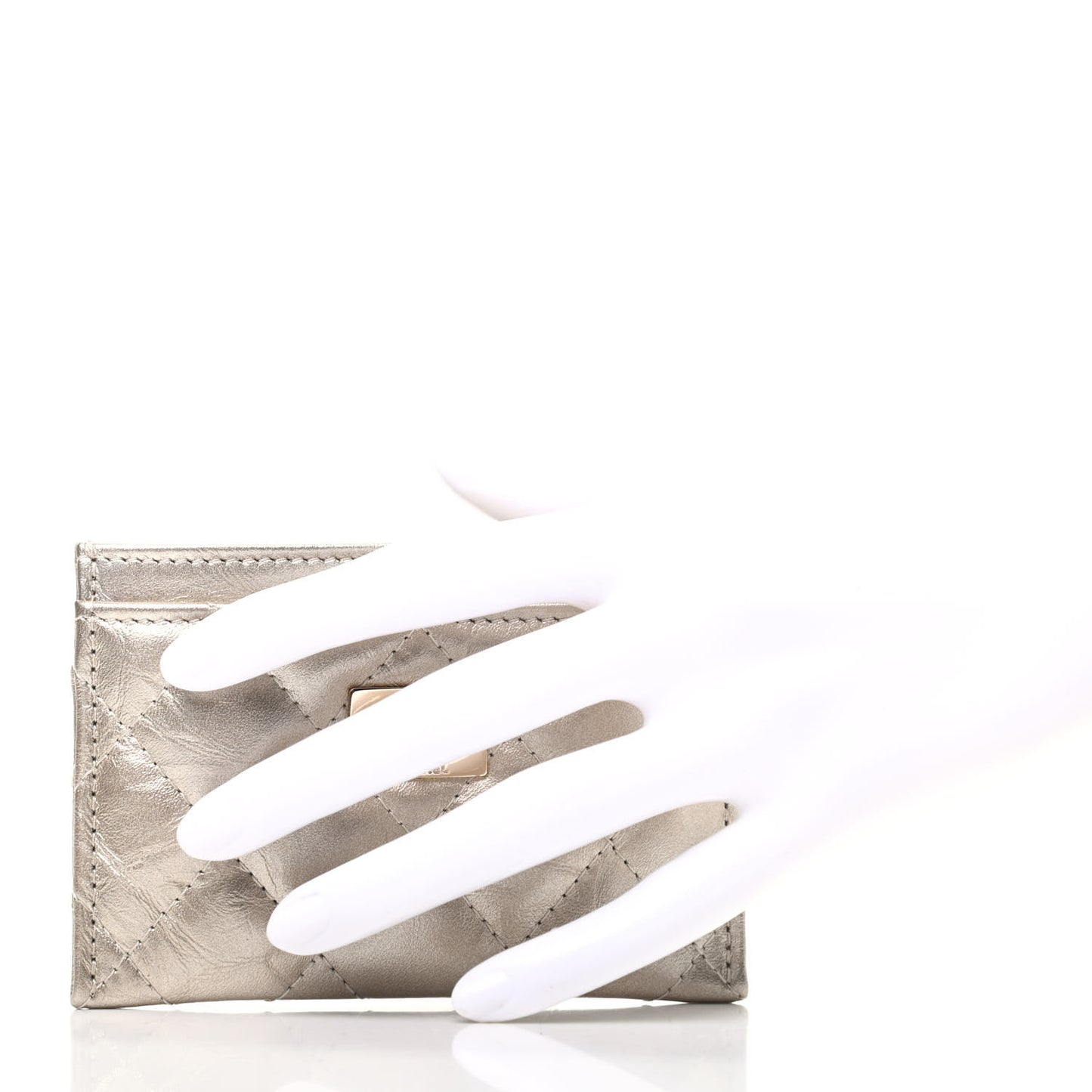 Metallic Aged Calfskin Quilted Reissue Card Holder Light Gold