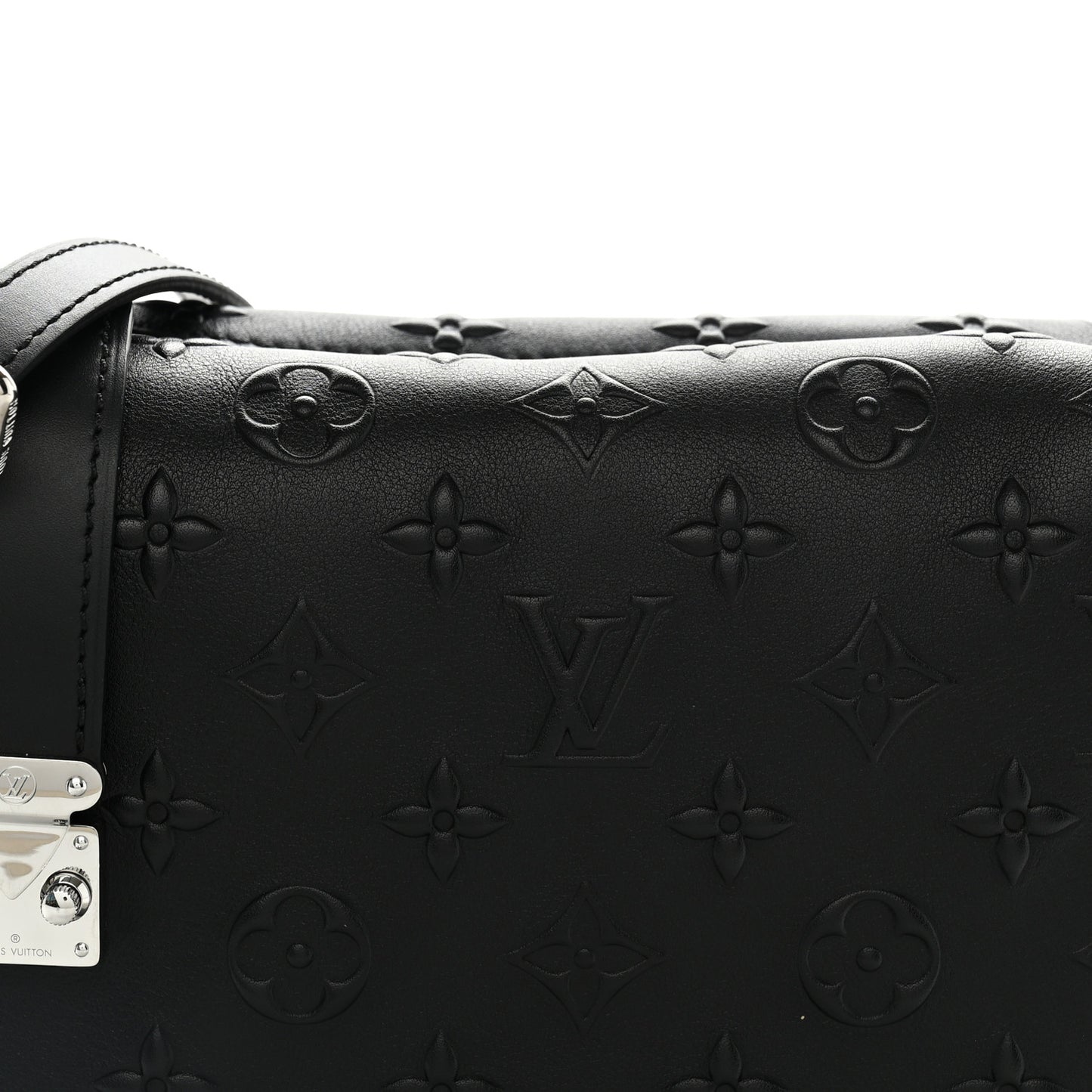 Calfskin Debossed Monogram Side Trunk Black