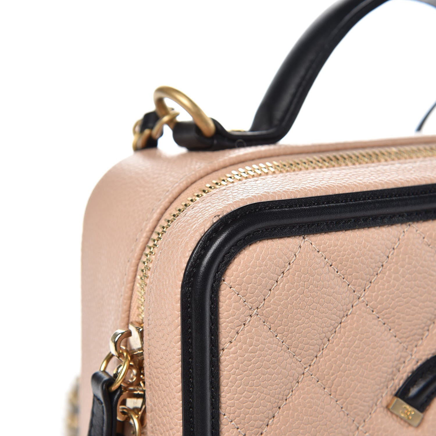 Chanel Caviar Quilted Medium CC Filigree Vanity Case Beige Black 5 of 9