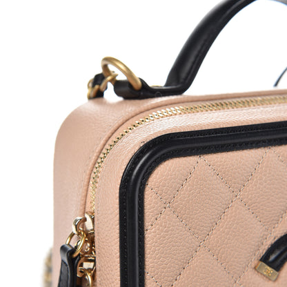 Chanel Caviar Quilted Medium CC Filigree Vanity Case Beige Black 5 of 9