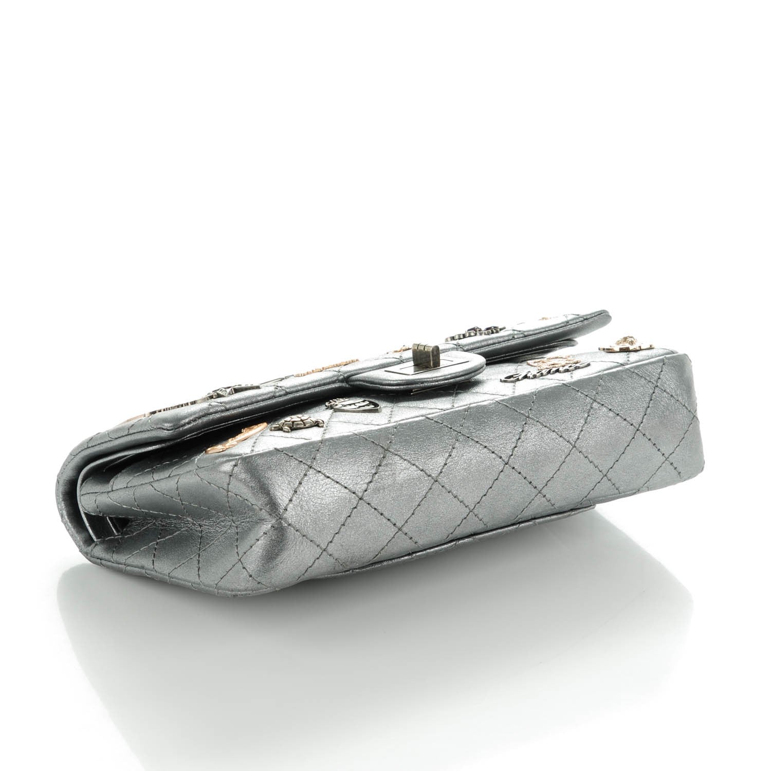 Chanel Metallic Calfskin Quilted Lucky Charms 2.55 Reissue 225 Flap Dark Silver 4 of 7