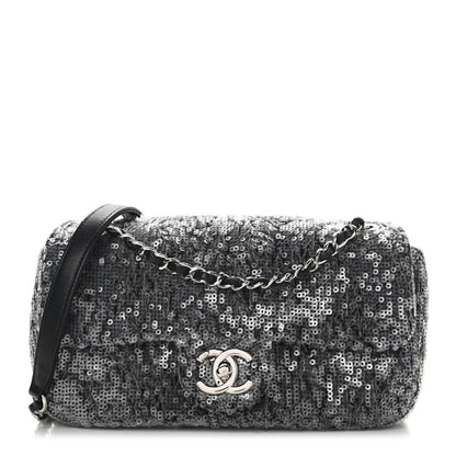 Chanel Sequin Medium Single Flap Silver 1 of 8