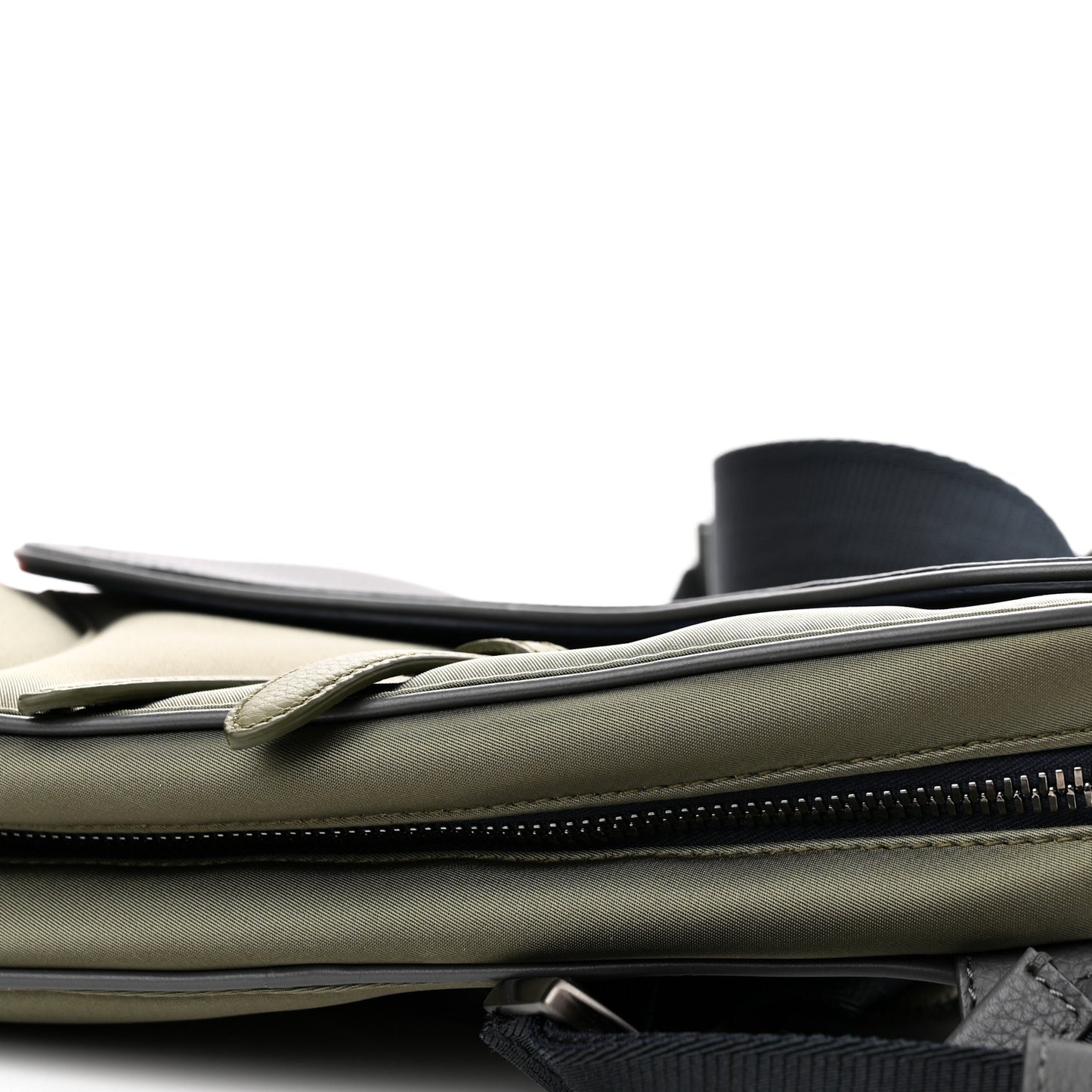 X SACAI Grained Calfskin Technical Fabric Mens Saddle Bag Olive Navy Blue
