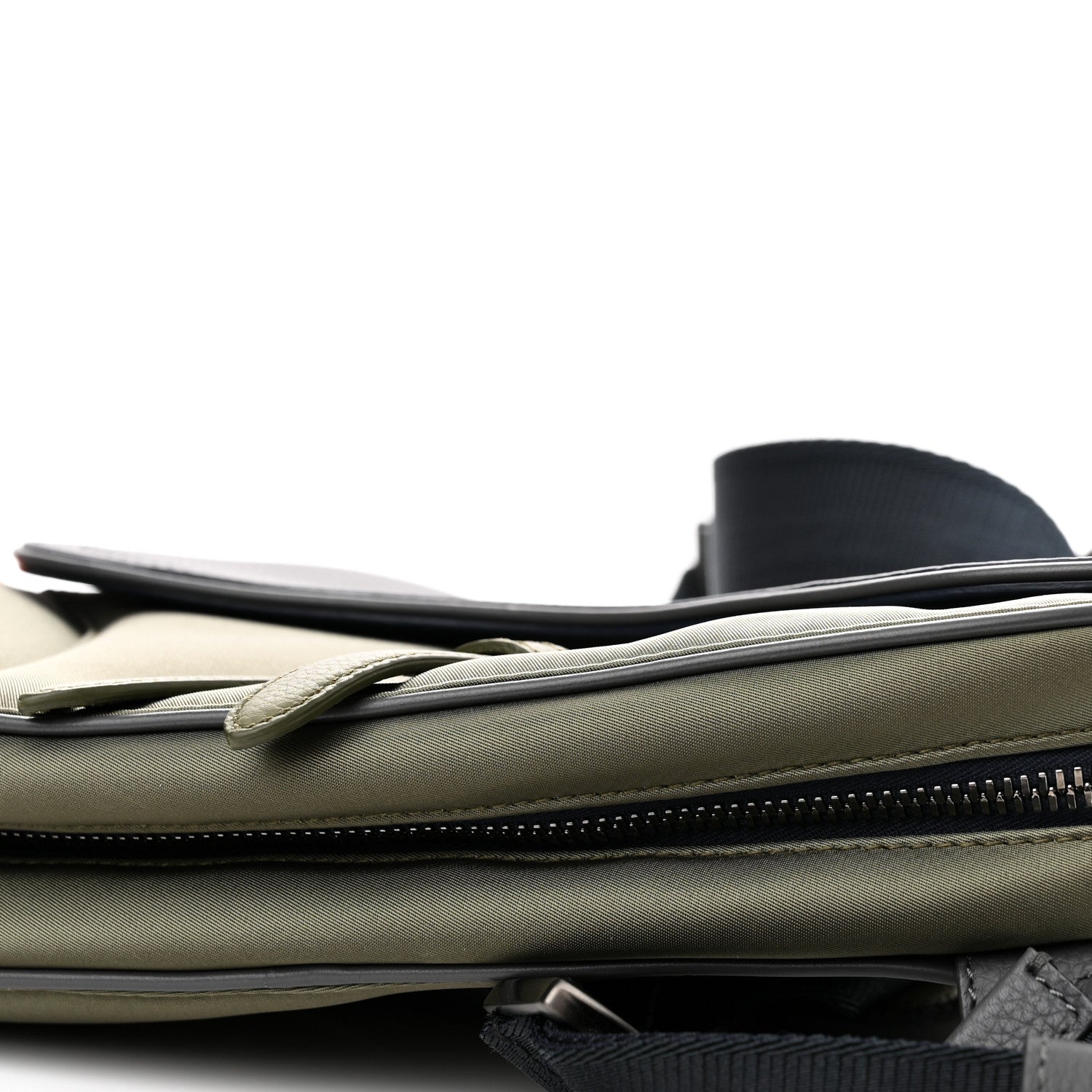 Christian Dior X SACAI Grained Calfskin Technical Fabric Mens Saddle Bag Olive Navy Blue 10 of 10