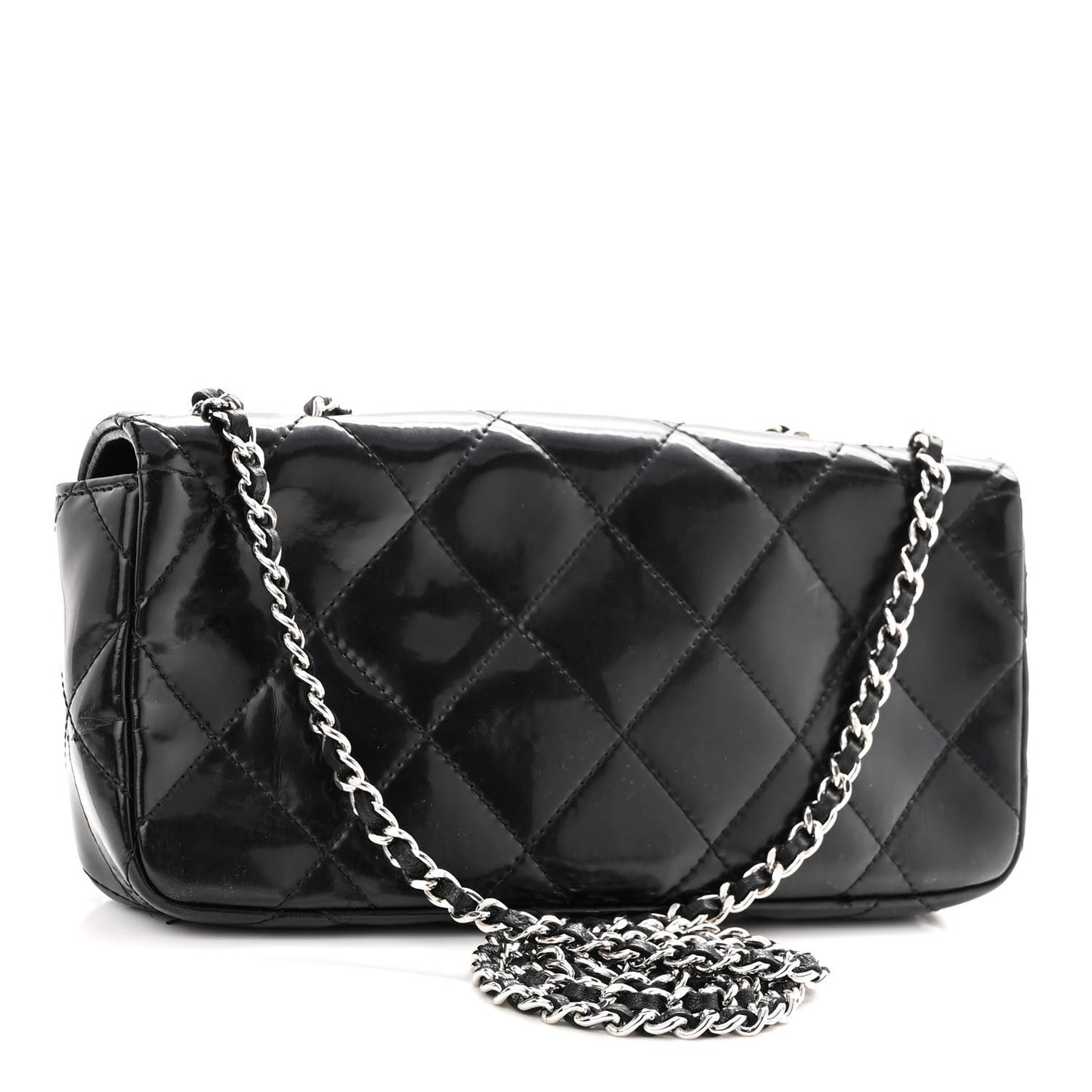 Patent Quilted Mademoiselle East West Flap Black