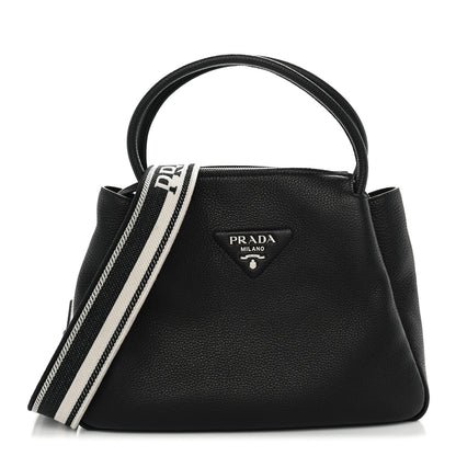 Prada Vitello Daino Soft Medium Zippered Top Handle Bag Black 1 of 9