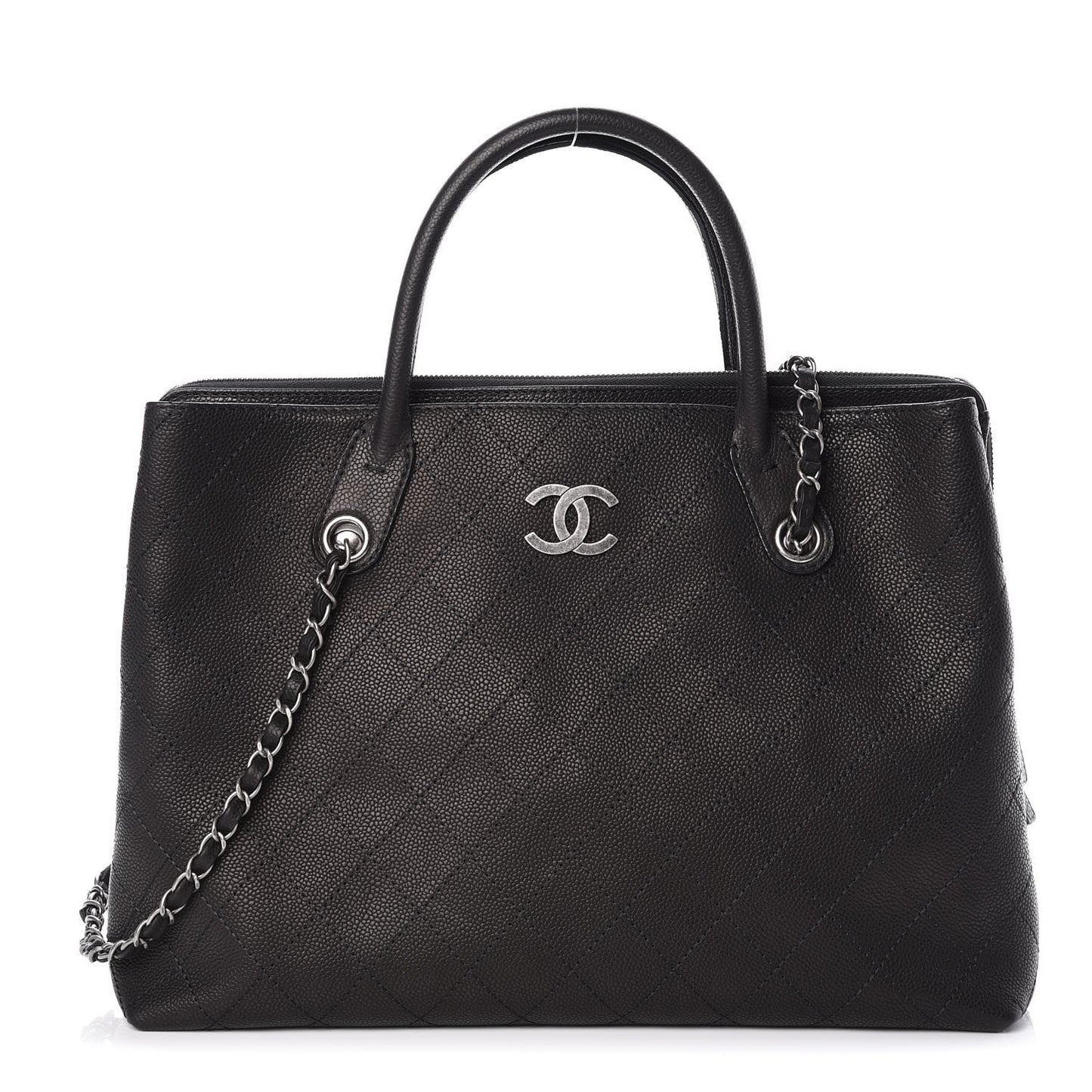 Grained Vegetal Calfskin Urban Shopping Tote Black