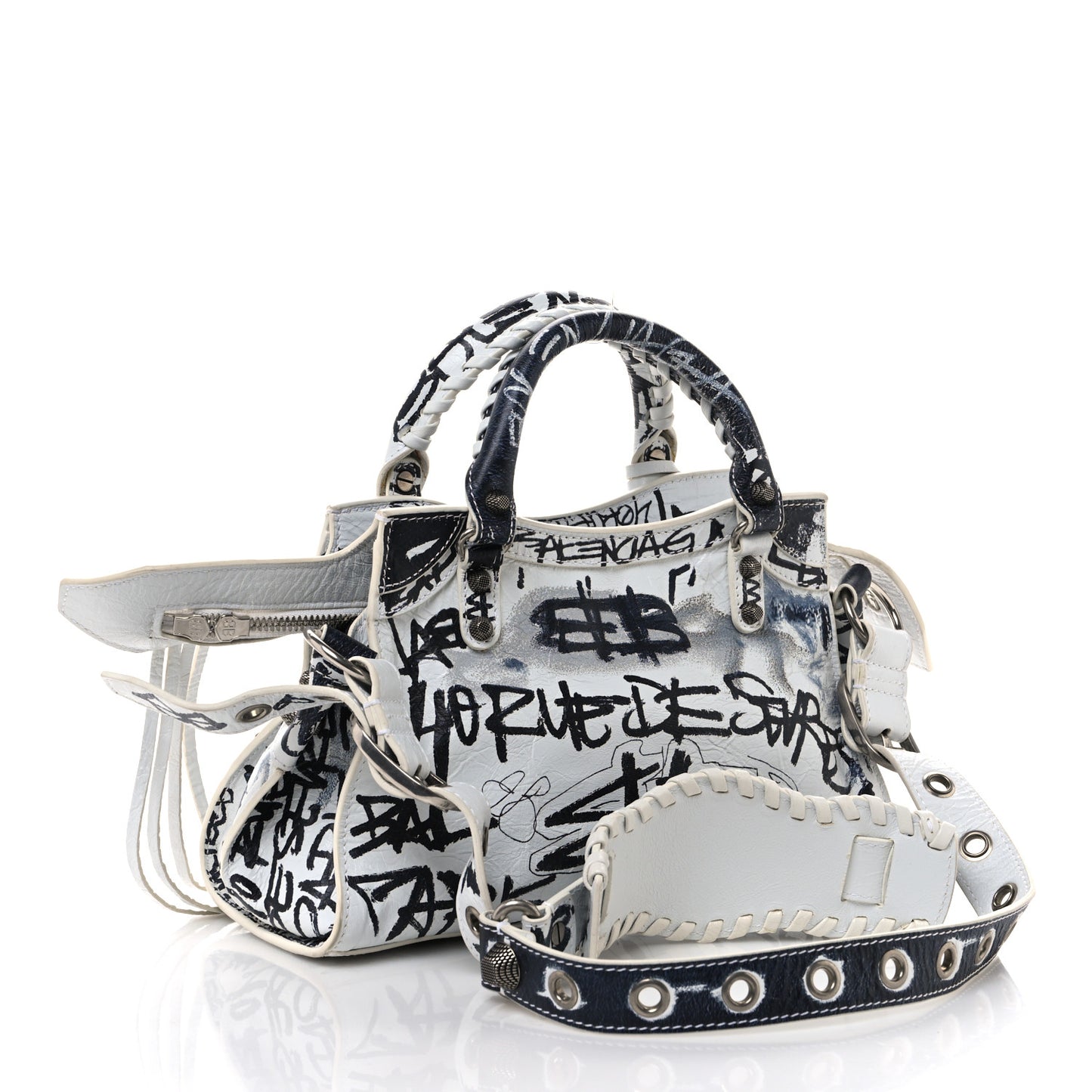 Agneau Arena Graffiti Neo Cagole Handbag XS White Black