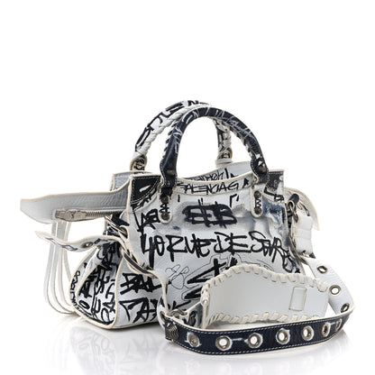Balenciaga Agneau Arena Graffiti Neo Cagole Handbag XS White Black 3 of 13