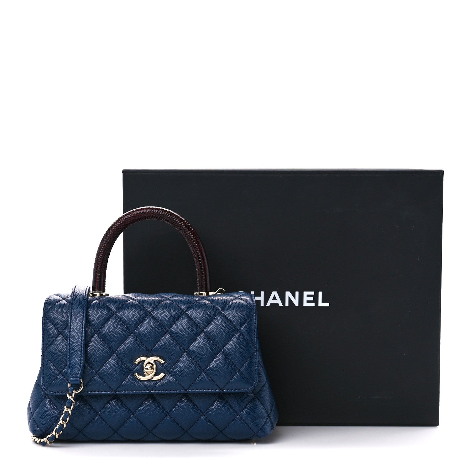 Chanel Caviar Quilted Lizard Embossed Mini Coco Handle Flap Navy Blue 12 of 12