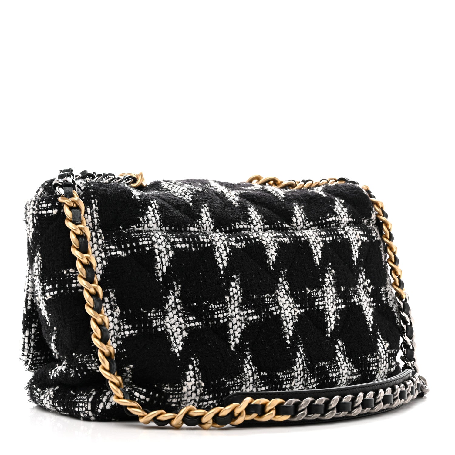Chanel Tweed Quilted Maxi Chanel 19 Flap Black White 3 of 14