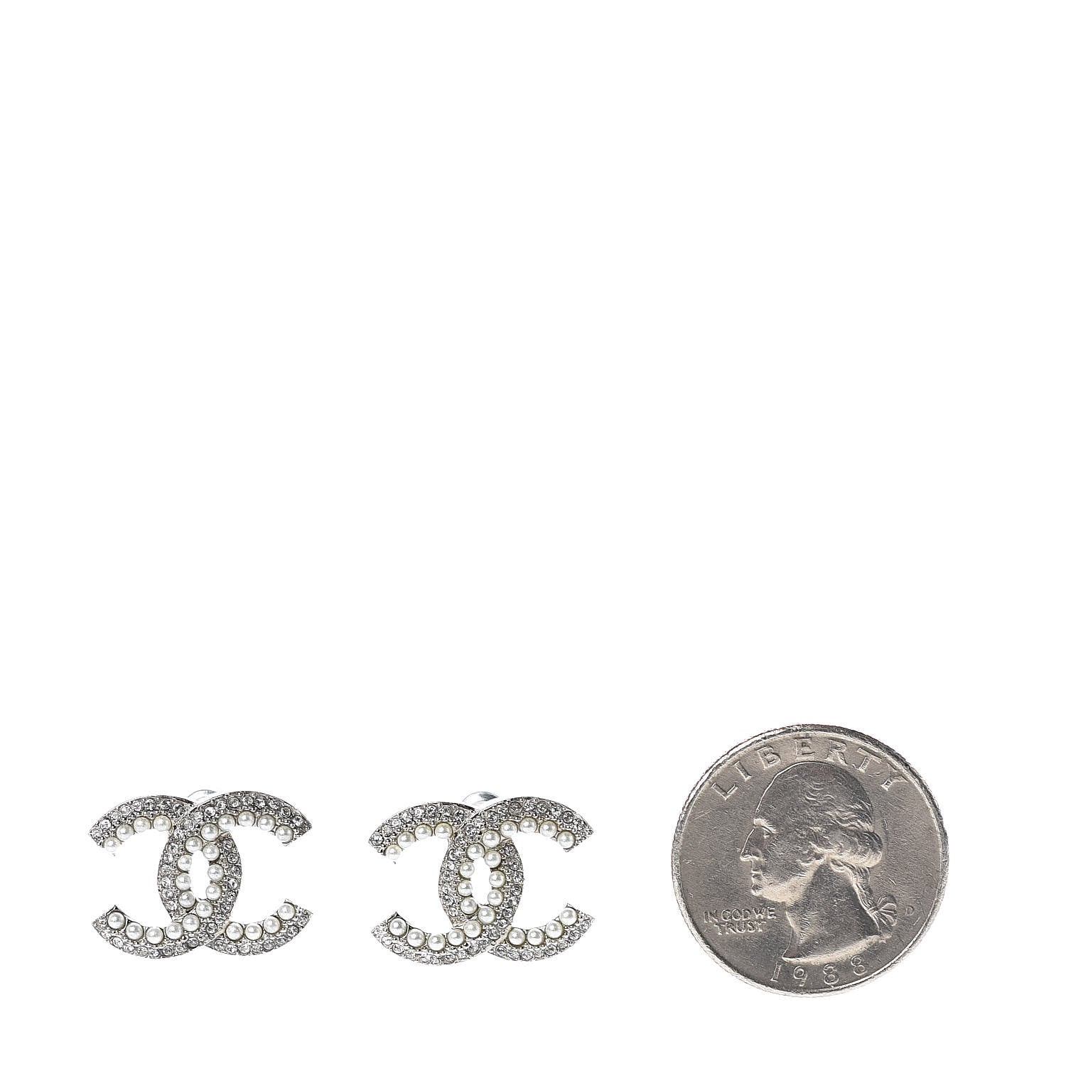 Chanel Pearl Crystal CC Snow Palace Earrings Silver 2 of 5