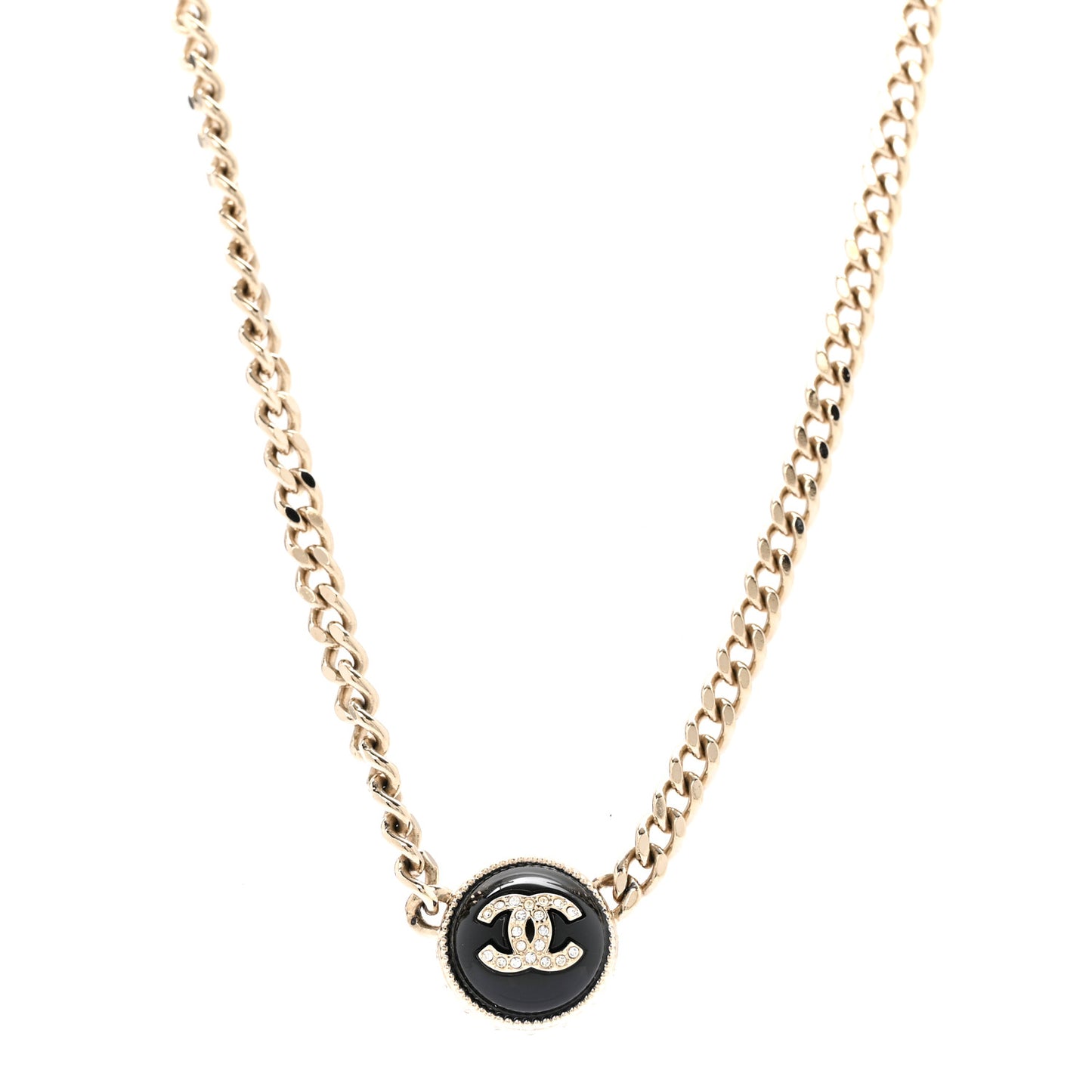 Crystal Resin CC Chain Link Short Necklace Black Gold