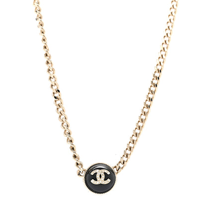 Chanel Crystal Resin CC Chain Link Short Necklace Black Gold 1 of 5