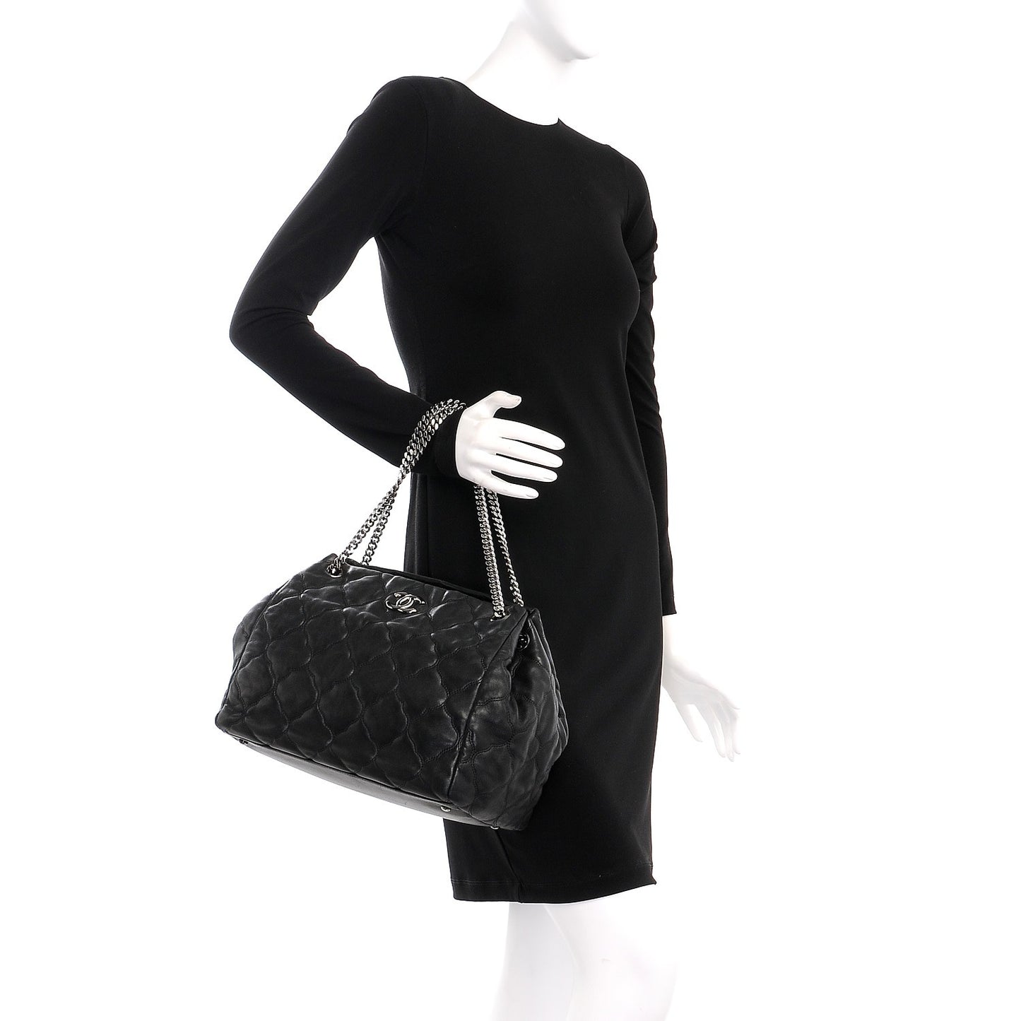 Lambskin Cells Accordion Tote Black