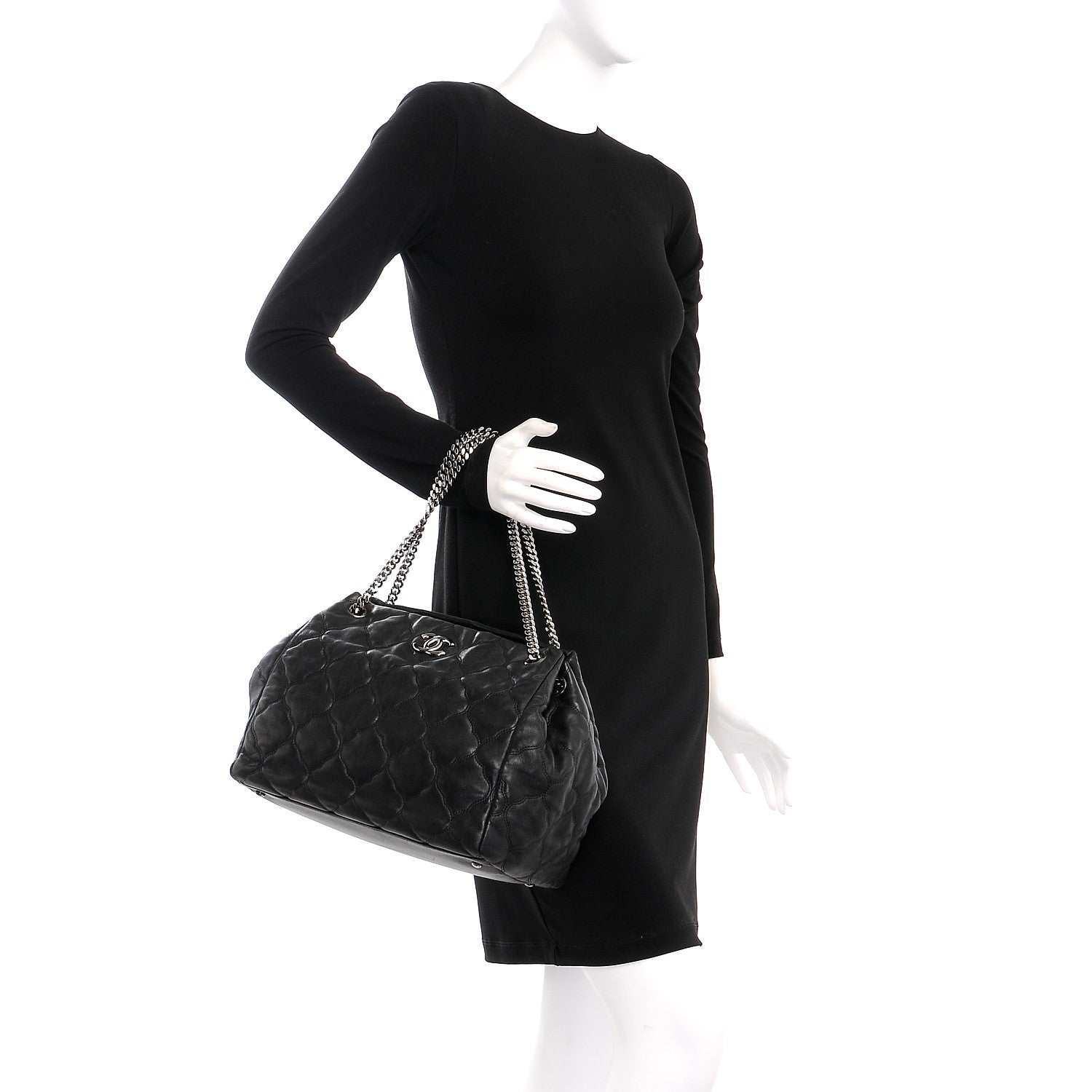 Chanel Lambskin Cells Accordion Tote Black 2 of 7