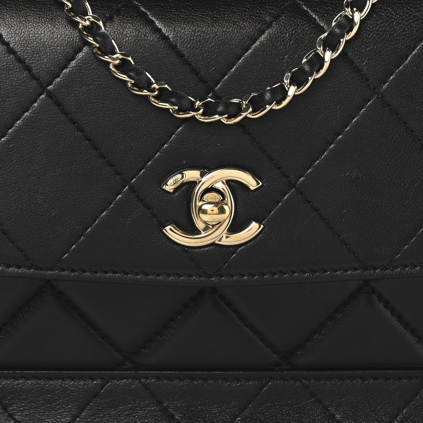 Lambskin Stitched Quilted Flap Black