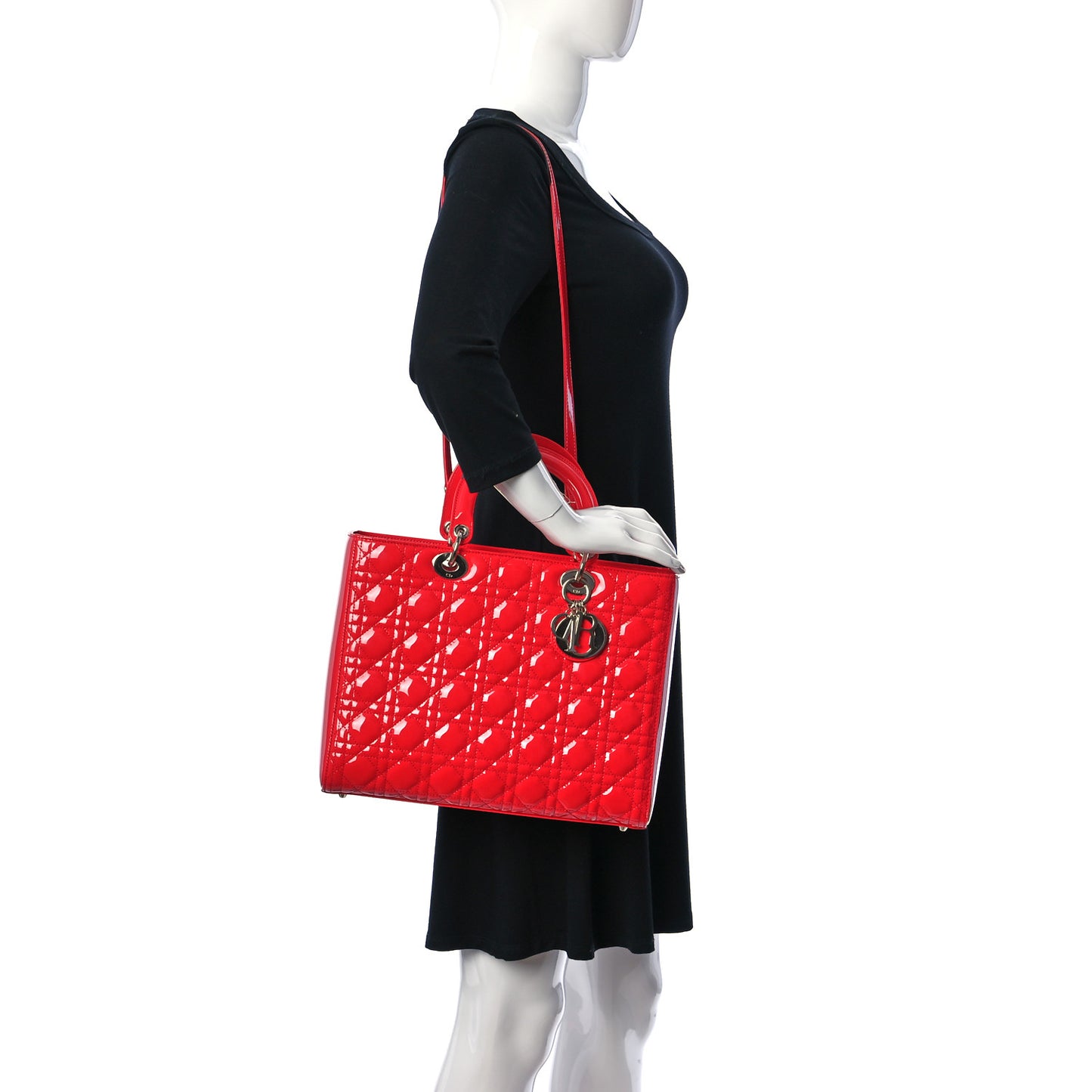 Patent Cannage Large Lady Dior Red