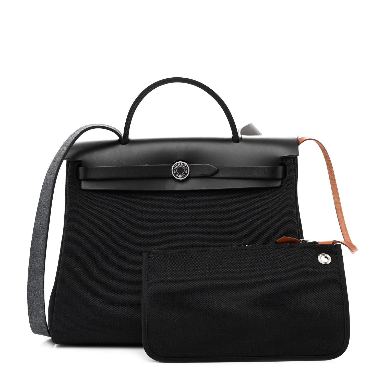 Hermes Military Toile Vache Hunter Laque Horseshoe Herbag Zip Retourne 31 PM Black 3 of 13