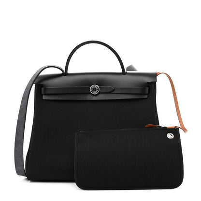 Hermes Military Toile Vache Hunter Laque Horseshoe Herbag Zip Retourne 31 PM Black 3 of 13