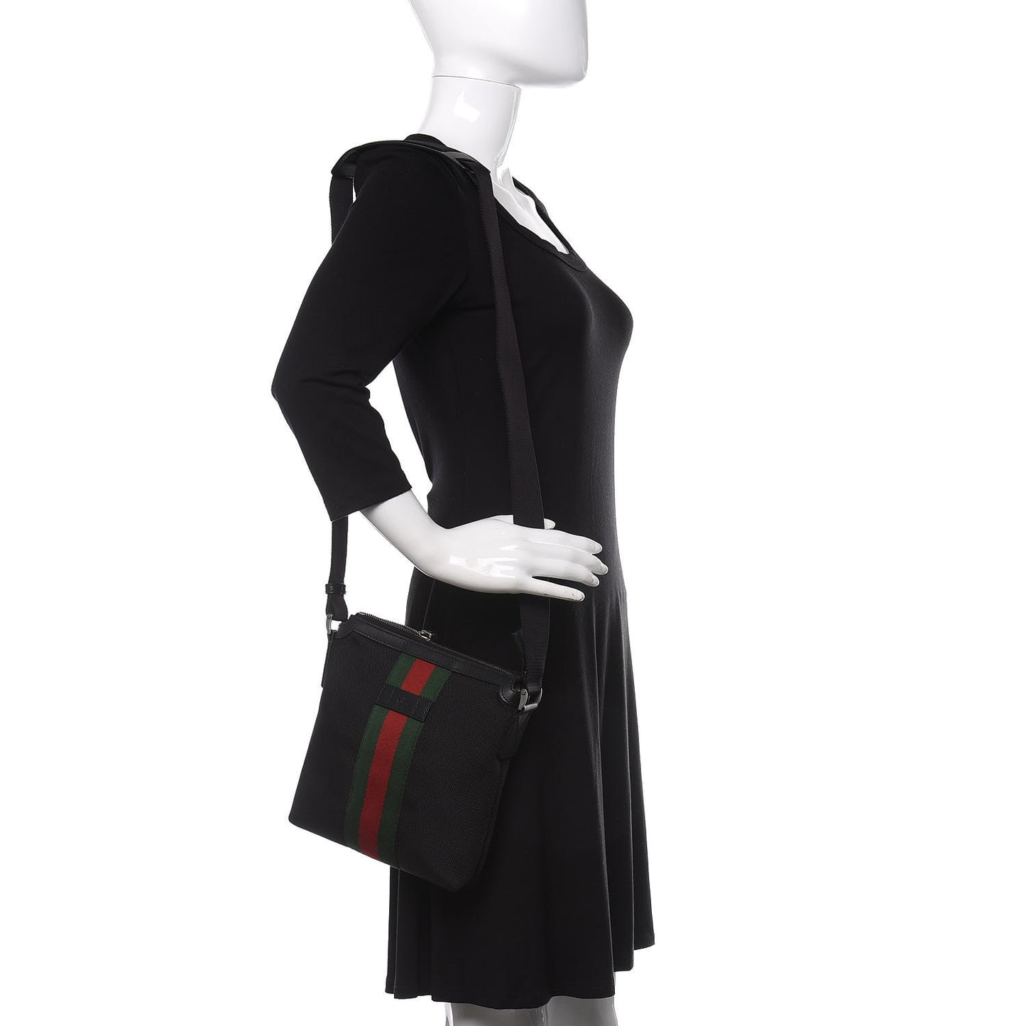Techno Canvas Selleria Calfskin Web Small Flat Messenger Bag Black