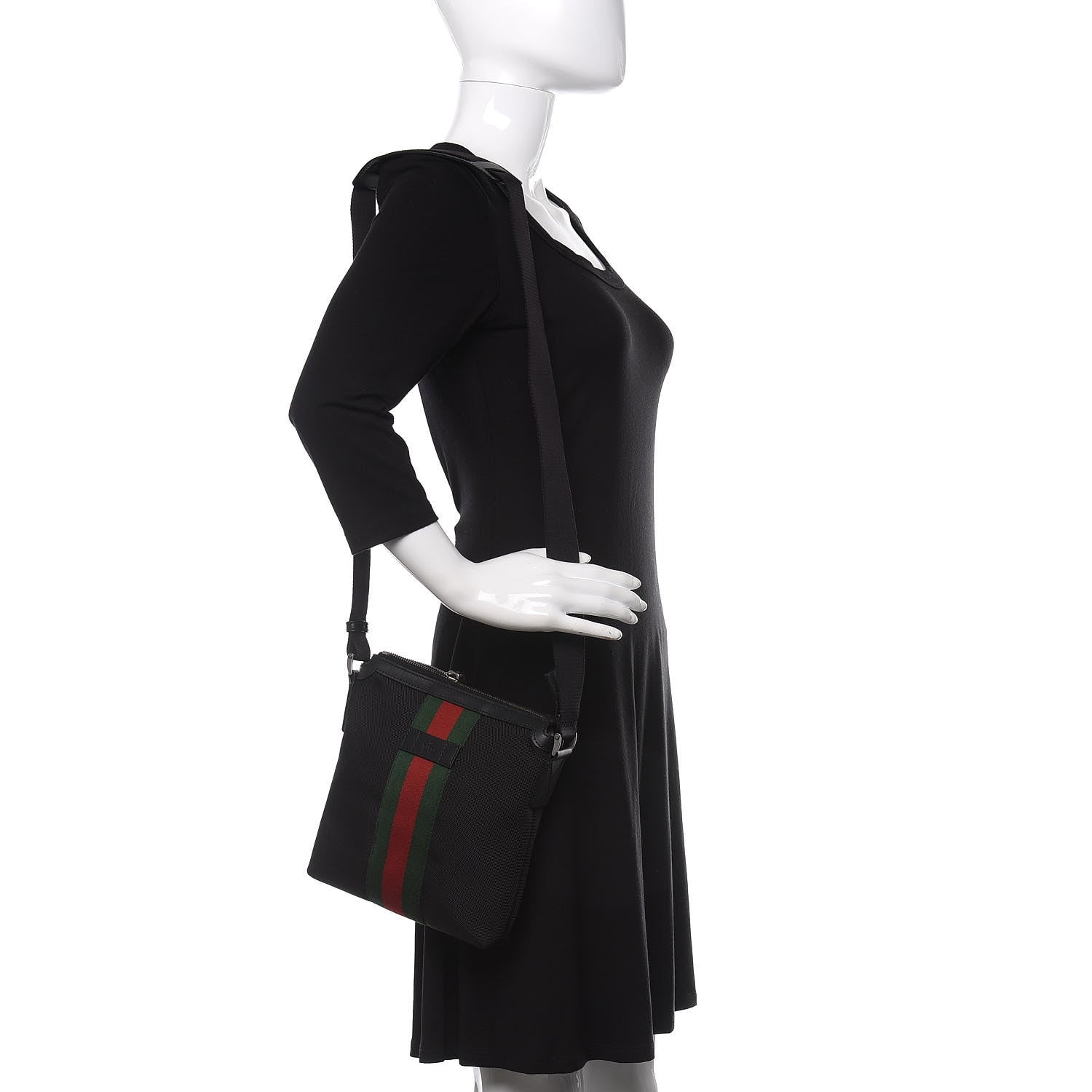 Gucci Techno Canvas Selleria Calfskin Web Small Flat Messenger Bag Black 2 of 10