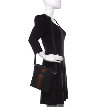 Gucci Techno Canvas Selleria Calfskin Web Small Flat Messenger Bag Black 2 of 10