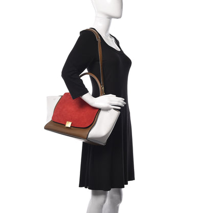 Celine Smooth Calfskin Suede Medium Tri-Color Trapeze Vermillion 2 of 13