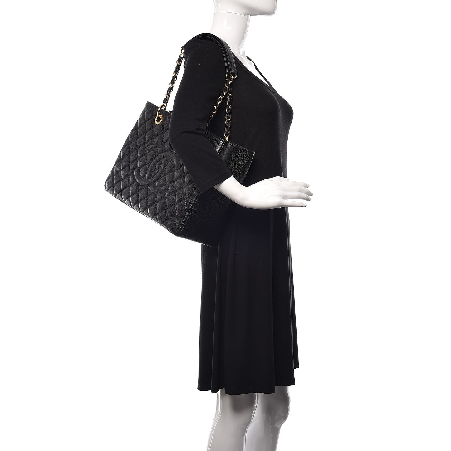 Caviar Quilted Grand Shopping Tote GST Black