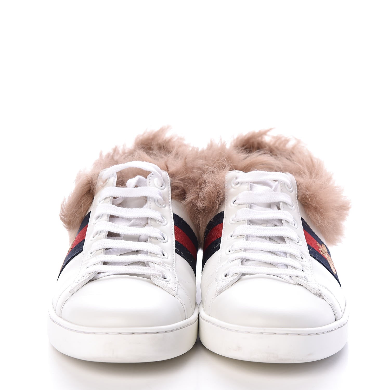 Gucci Calfskin Wool Web Bee Embroidered Womens Ace Sneakers 39 White 2 of 6