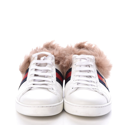 Gucci Calfskin Wool Web Bee Embroidered Womens Ace Sneakers 39 White 2 of 6