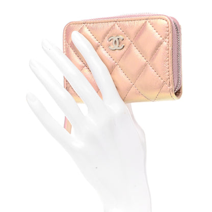 Chanel Iridescent Calfskin Quilted Zip Coin Purse Wallet Pink 2 of 7