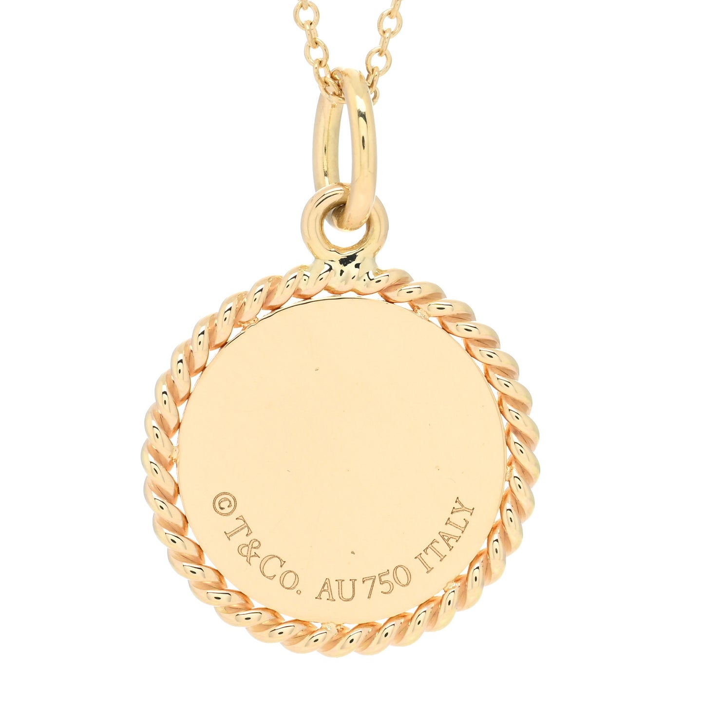18K Yellow Gold Twist Round Charm Necklace