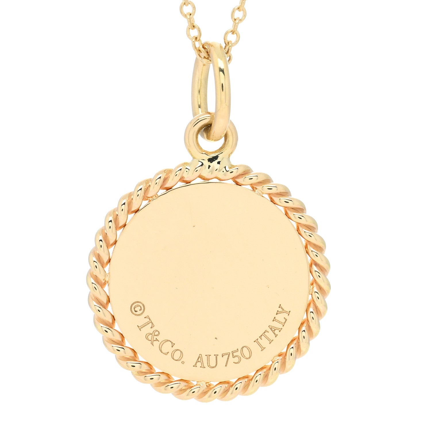 Tiffany 18K Yellow Gold Twist Round Charm Necklace 5 of 5