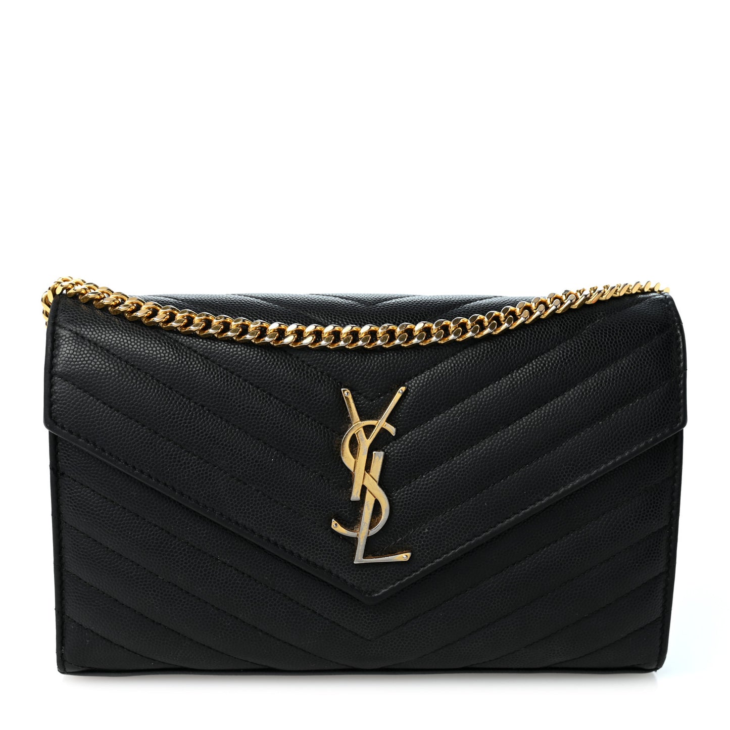 Grain De Poudre Matelasse Chevron Monogram Chain Wallet Black