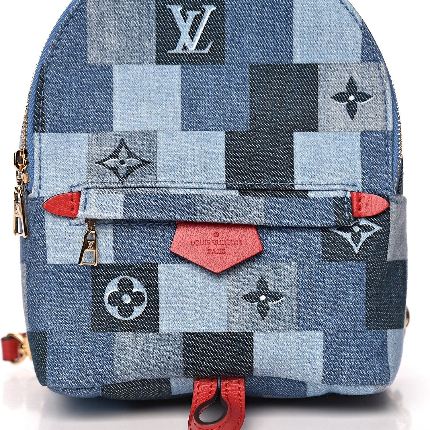 Louis Vuitton Denim Damier Monogram Patchwork Palm Springs Backpack Mini Blue Rouge 9 of 9