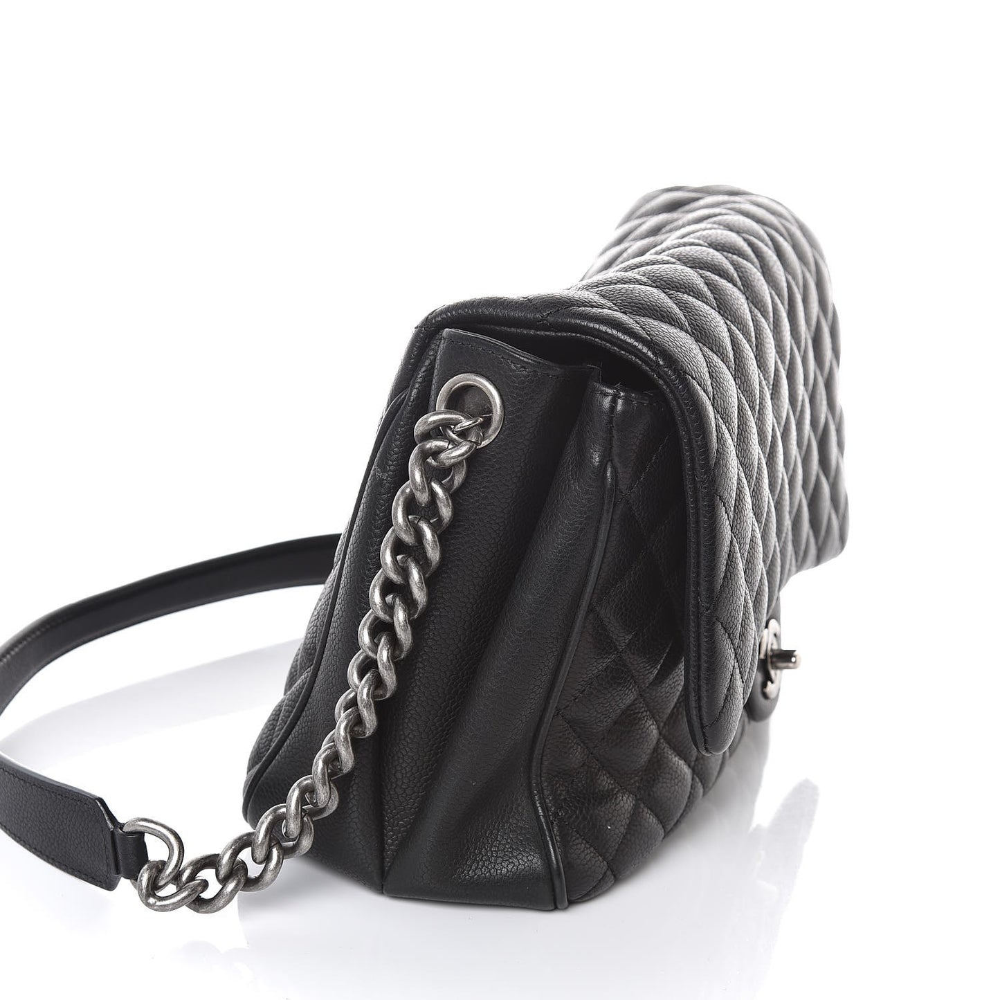 Caviar Quilted Medium Rock In Rome Single Flap Black