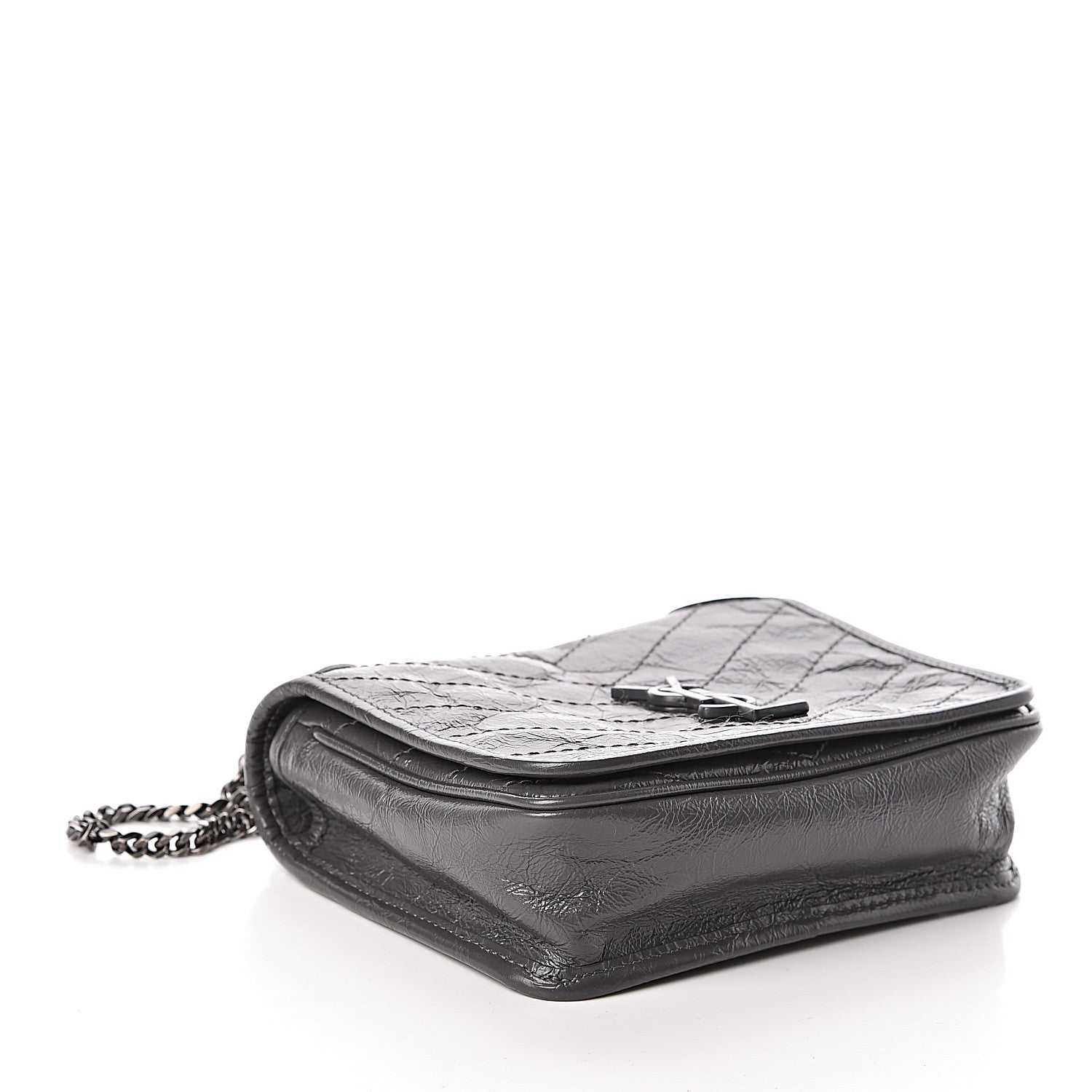 Saint Laurent Crinkled Calfskin Matelasse Monogram Niki Chain Wallet Storm 4 of 9