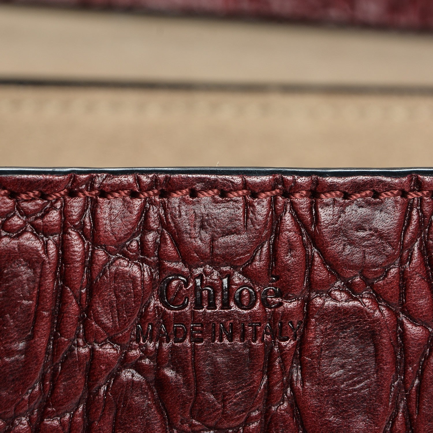 Chloe Calfskin Crocodile Embossed Drew Shoulder Bag Sienna Red 7 of 8