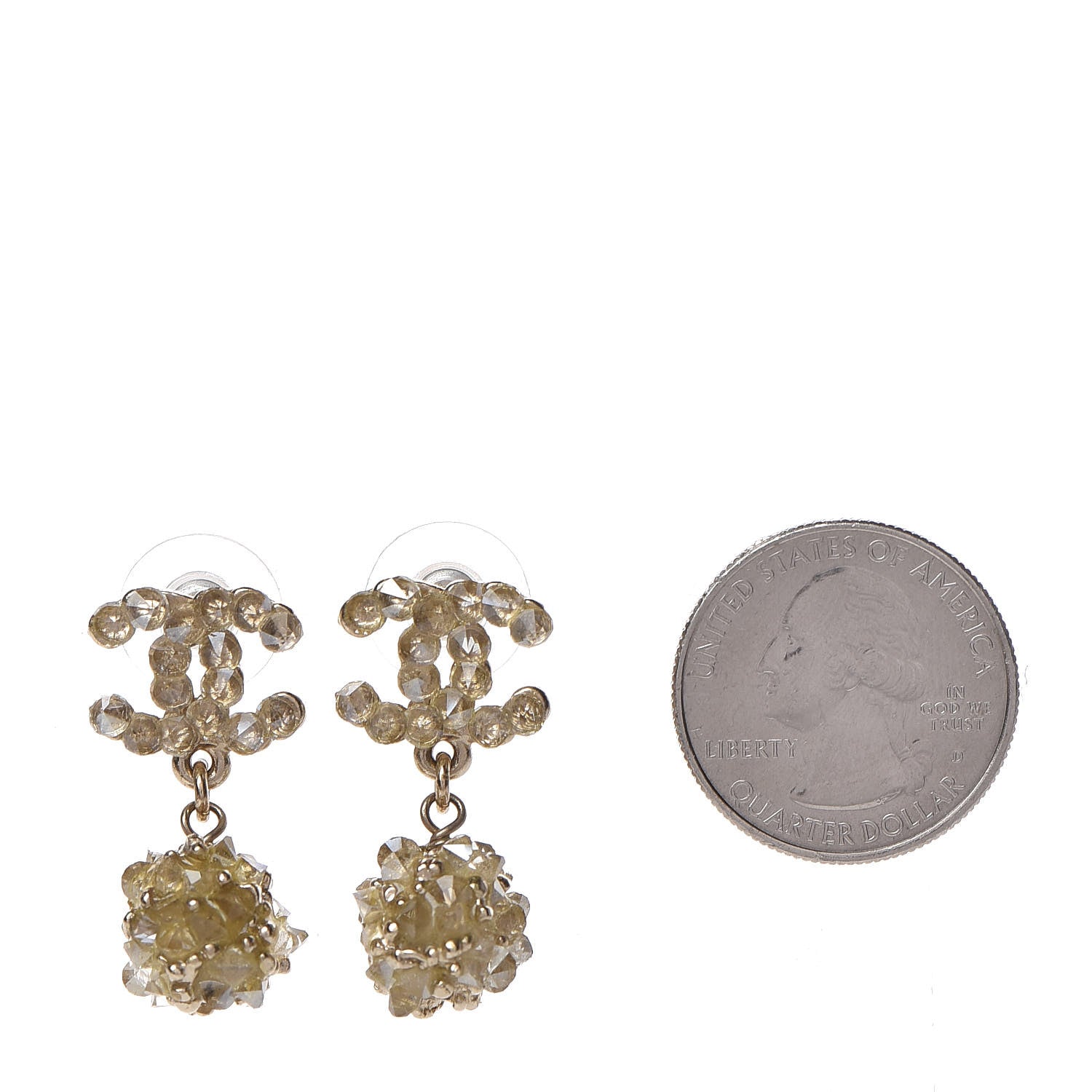 Chanel Crystal CC Dangle Earrings Gold 2 of 5