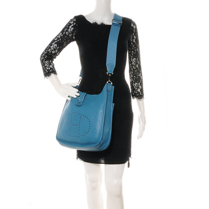 Hermes Taurillon Clemence Evelyne III PM Blue Jean 2 of 7