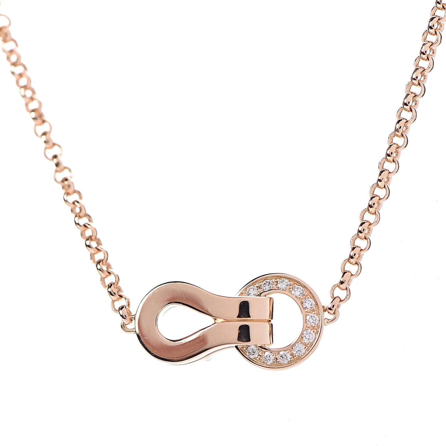 18K Pink Gold Diamond Agrafe Paved Pendant Necklace