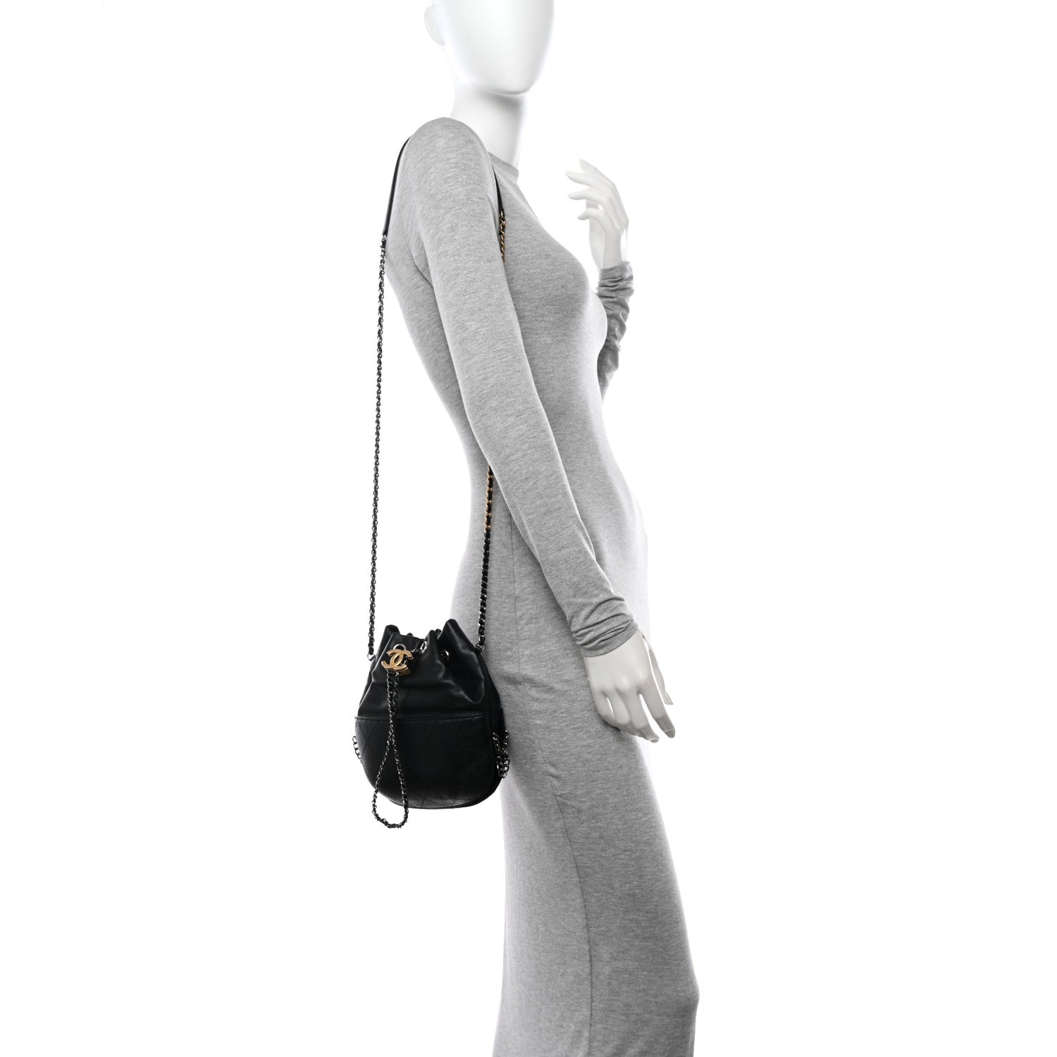 Chanel Aged Calfskin Quilted Small Gabrielle Bucket Black 2 of 10