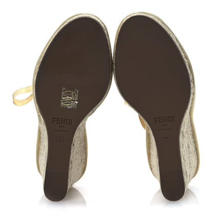 Fendi Canvas FF Embroidered Roma Ankle Wrap Wedge Espadrilles 40 Natural 7 of 12